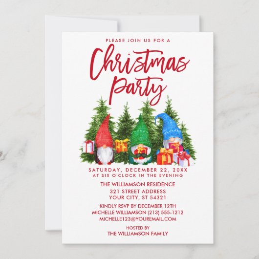 赤いブラシスクリプト水の色の格言クリスマスパーティー 招待状 (正面)