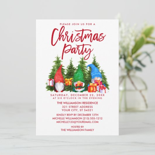 赤いブラシスクリプト水の色の格言クリスマスパーティー 招待状 (スタンド正面)