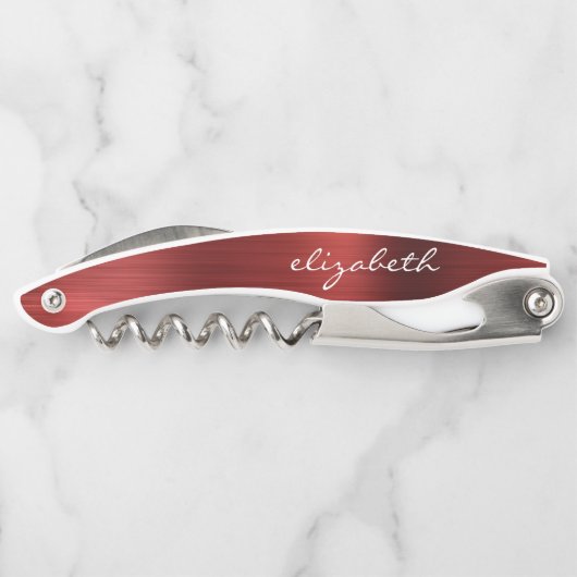 赤いブラシフェイクド仕上げメタルパーソナライズされたスクリプト ソムリエナイフ (裏面)