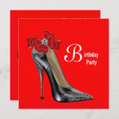 赤いブラックのハイヒール靴の誕生日パーティーの招待状 招待状 (正面/裏面)