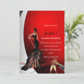 赤いブランチと泡立つ招待状の女性 招待状 (スタンド正面)