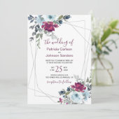 赤いブルゴーニュと埃っぽい青い冬のフローラ結婚の 招待状 (スタンド正面)