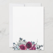 赤いブルゴーニュと埃っぽい青い冬のフローラ結婚の 招待状 (裏面)