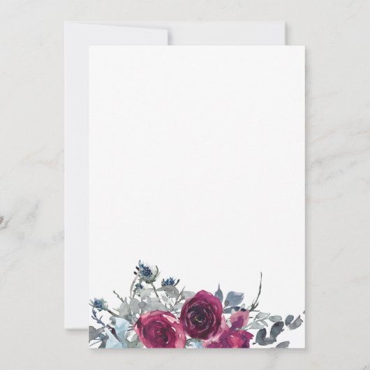赤いブルゴーニュと埃っぽい青い冬のフローラ結婚の 招待状 (裏面)