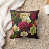 赤いブルゴーニュのガーネットグリーンとクリームの花 クッション (ブランケット)