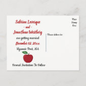 赤いブルゴーニュのリンゴは日付結婚の婚約者を保存 案内ポストカード (裏面)