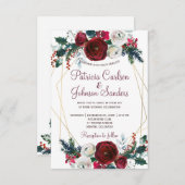 赤いブルゴーニュの牡丹金ゴールドの幾何学的結婚枠 招待状 (正面/裏面)