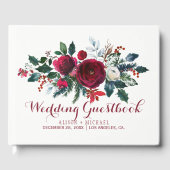 赤いブルゴーニュフローラ冬の結婚式のゲストブック ゲストブック (正面)