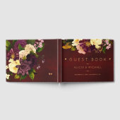 赤いブルゴーニュ金ゴールド銅フローラ冬の結婚式 ゲストブック (全面)