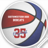 赤いブルーのバスケットボールの女の子の男の子チームカラー シール (正面)