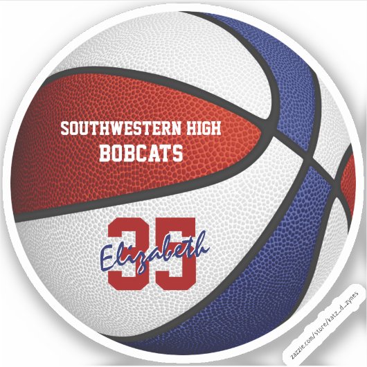 赤いブルーのバスケットボールの女の子の男の子チームカラー シール (正面)