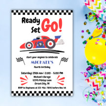 赤いブルーのレースカー上で年齢誕生日レース