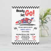 赤いブルーのレースカー上で年齢誕生日レース 招待状 (スタンド正面)