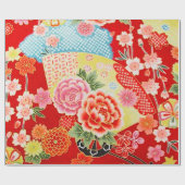 赤いブルーの黄色の着物日本のフローラの切り離し ラッピングペーパー (フラット)