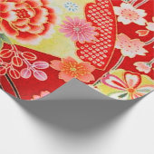 赤いブルーの黄色の着物日本のフローラの切り離し ラッピングペーパー (角)