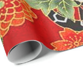 赤いブルーの黄色の着物日本のフローラの切り離し ラッピングペーパー (ロールコーナー)