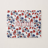 赤いブルーチームカラーズガールズボーイズサッカー ジグソーパズル (横)