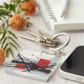 赤いブロックと黒い線の抽象芸術 キーホルダー (正面右)