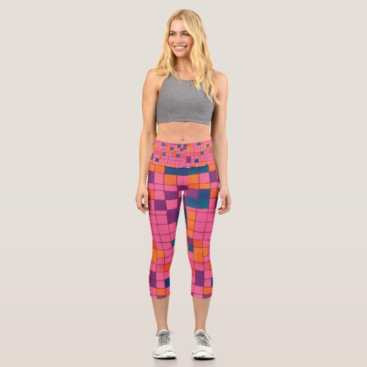 赤いブロックのリーギング カプリレギンス (正面)