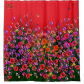 赤いブーケ蝶シャワーカーテン シャワーカーテン (正面)