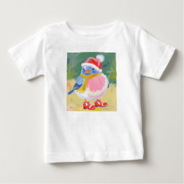 赤いブーツとサンタ帽をかぶったかわいい鳥 ベビーTシャツ