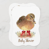 赤いブーツの可愛いアヒル赤ちゃんシャワー 招待状 (正面/裏面)