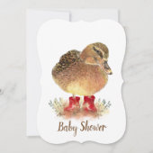 赤いブーツの可愛いアヒル赤ちゃんシャワー 招待状 (正面)