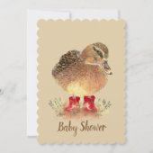 赤いブーツの可愛いアヒル赤ちゃんシャワー 招待状 (正面)