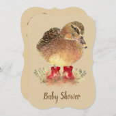 赤いブーツの可愛いアヒル赤ちゃんシャワー 招待状 (正面/裏面)