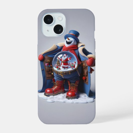 赤いブーツの雪だるま、クリスマス、著者ナターシャU iPhone 15ケース (裏面)
