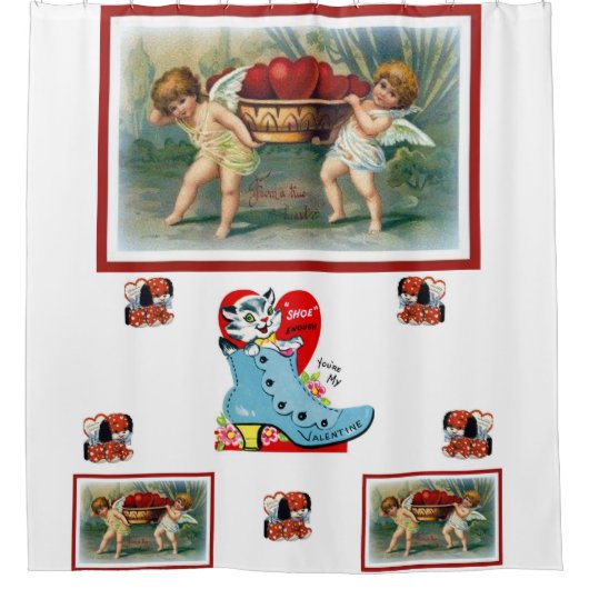 赤いブーツ白いバレンタインのショーカーテン シャワーカーテン (正面)