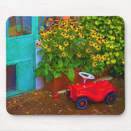 赤いプラスチック車 マウスパッド (正面)