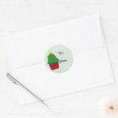 赤いプランターのクリスマスツリー ギフトタグ ラウンドシール (封筒)