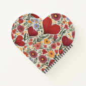 赤いプリントとハート ノートブック (裏面)