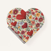 赤いプリントとハート ノートブック (正面)