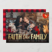 赤いプレイドと金ゴールド信仰ラブファミリークリスマス写真 シーズンカード (正面/裏面)