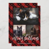 赤いプレイドのメオイクリスマスフォトコラージュ シーズンカード (正面/裏面)
