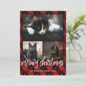 赤いプレイドのメオイクリスマスフォトコラージュ シーズンカード (スタンド正面)