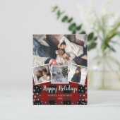 赤いプレイドの雪かき写真コラ数々のージュホリデー シーズンカード (スタンド正面)