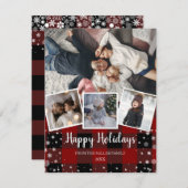 赤いプレイドの雪かき写真コラ数々のージュホリデー シーズンカード (正面/裏面)