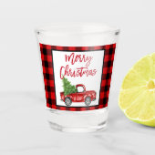 赤いプレイドブラシスクリプトヴィンテージトラッククリスマス ショットグラス (正面)