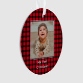 赤いプレイドベビーフォト初めてのクリスマス オーナメント (正面)