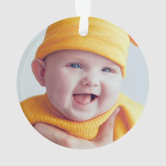 赤いプレイド初めてのクリスマスが祖父母の写真に オーナメント (裏面)