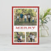 赤いプレイメリード3枚のフォトクリスマス シーズンカード (スタンド正面)