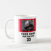 赤いプレイヤー名番号チームフォト コーヒーマグカップ (左)