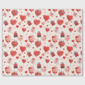 赤いプレゼントギフトとハート型バルーン子供 ラッピングペーパー (フラット)