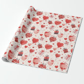 赤いプレゼントギフトとハート型バルーン子供 ラッピングペーパー (アンロールド)