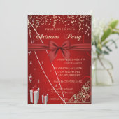 赤いプレゼント、ボウ、紙吹雪会社クリスマスパーティー 招待状 (スタンド正面)