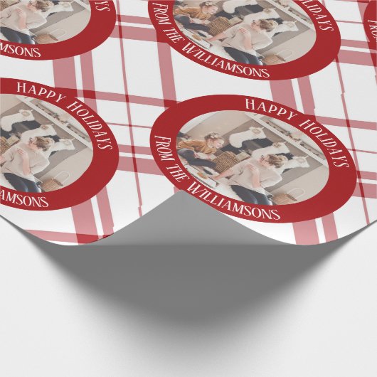 赤いプレモダンイドのクリスマスカスタムの家族写真 ラッピングペーパー (角)