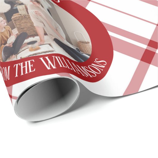 赤いプレモダンイドのクリスマスカスタムの家族写真 ラッピングペーパー (ロールコーナー)